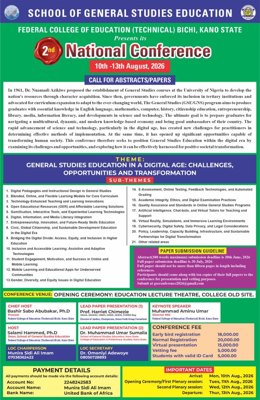 SCHOOL OF GENERAL STUDIES EDUCATION 2ND ANNUAL NATIONAL CONFERENCE
